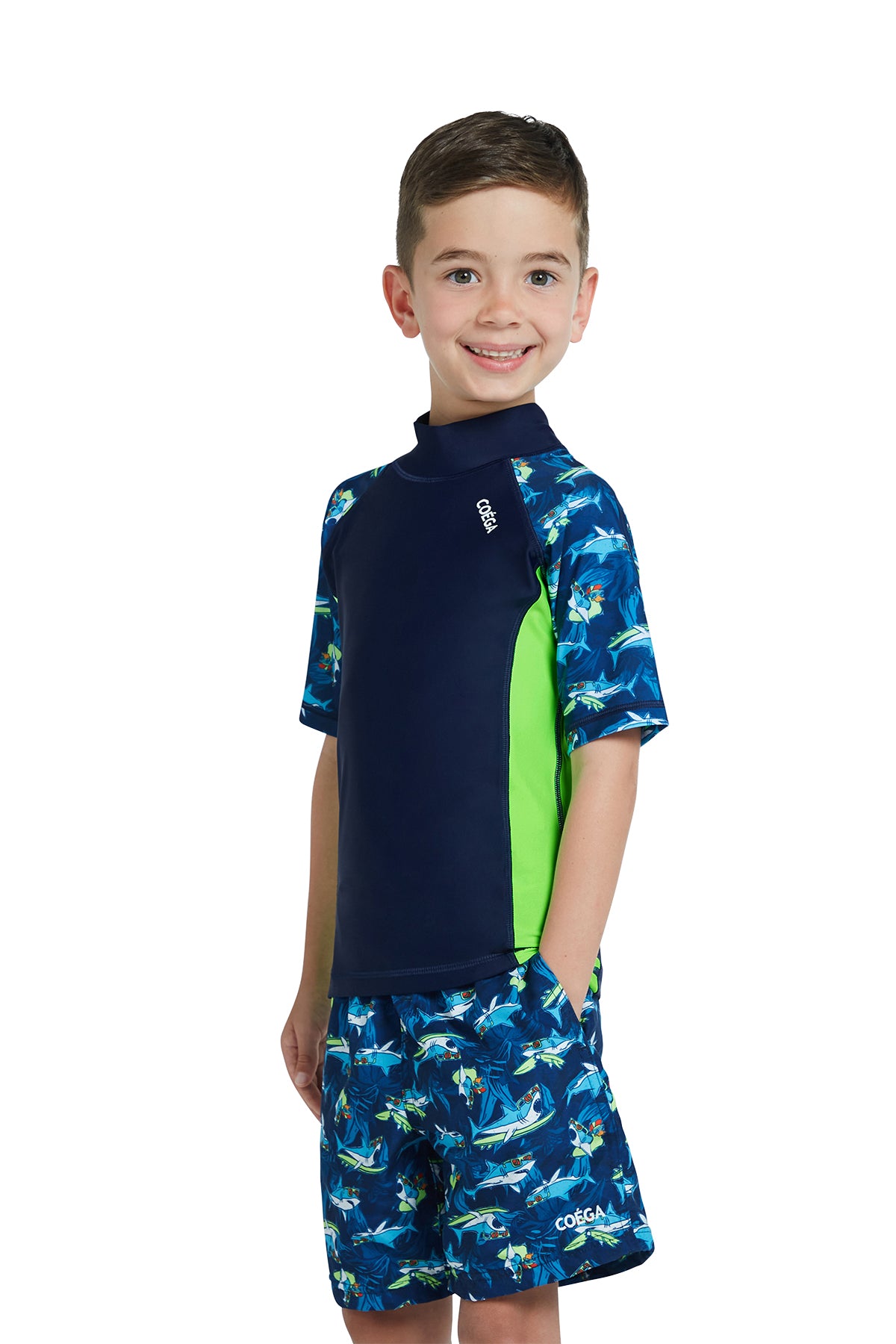 Boys Short Sleeve Sharks AOP Rashguard