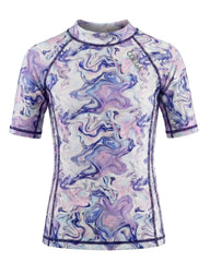 Girls Marble Short Sleeve Rashguard