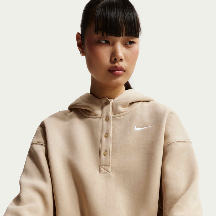 Women's Oversized Phoenix Fleece Cropped Henley Hoodie