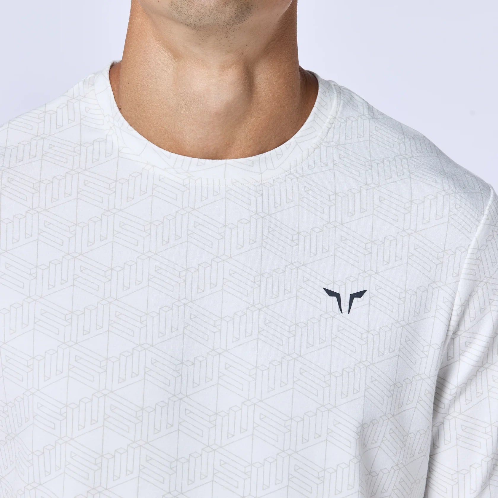 Mens Essential Active Tee-Pearl White Print