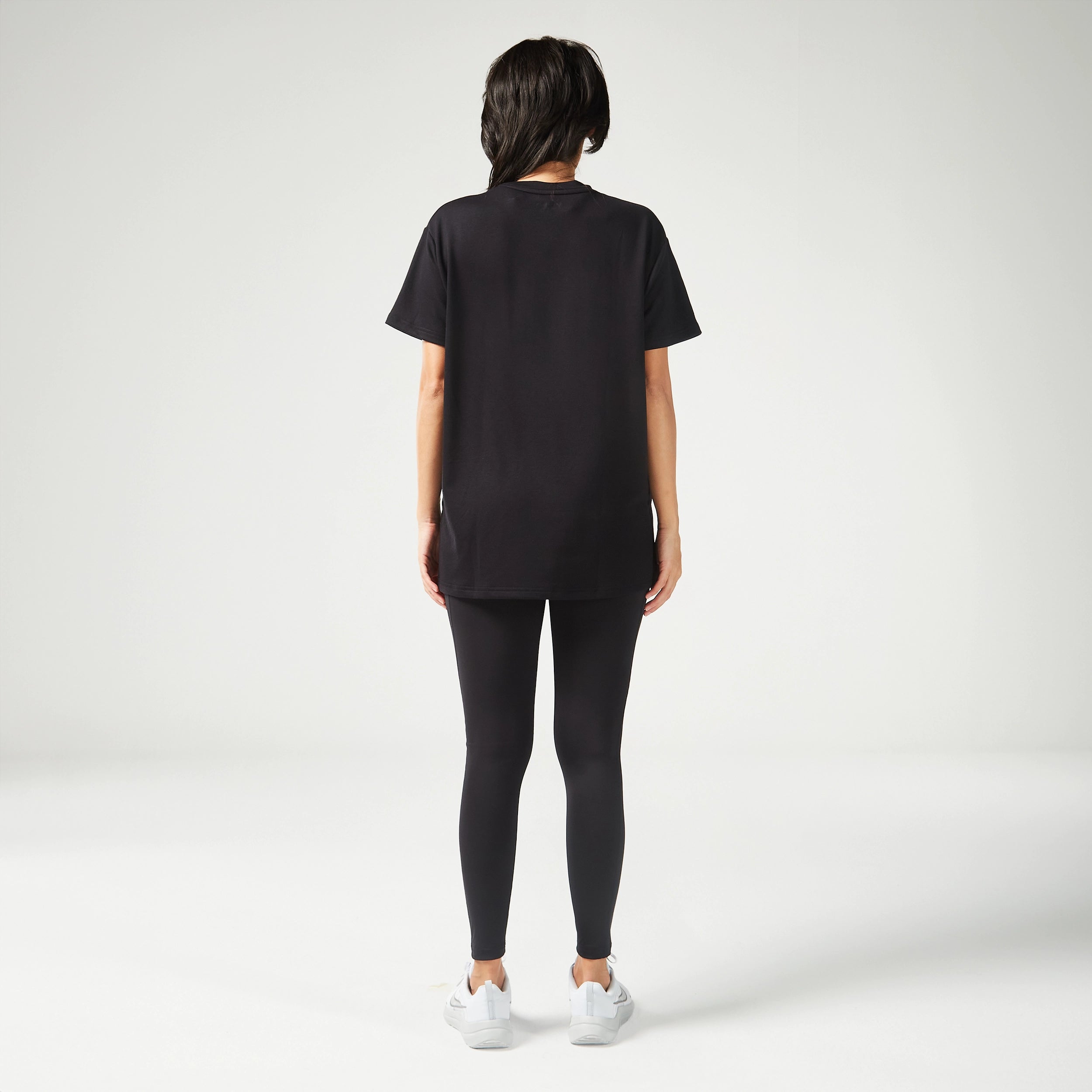 Womens Essential Longline Oversized Tee-Black