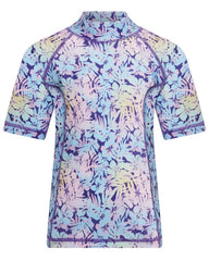 Girls Floral Rainbow Short Sleeve RashGuard