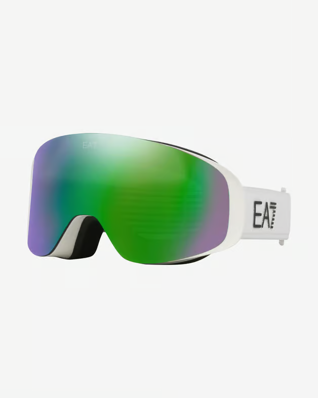 Shiny White Frame 2 Lens Green Mirror Orange Snow Goggle