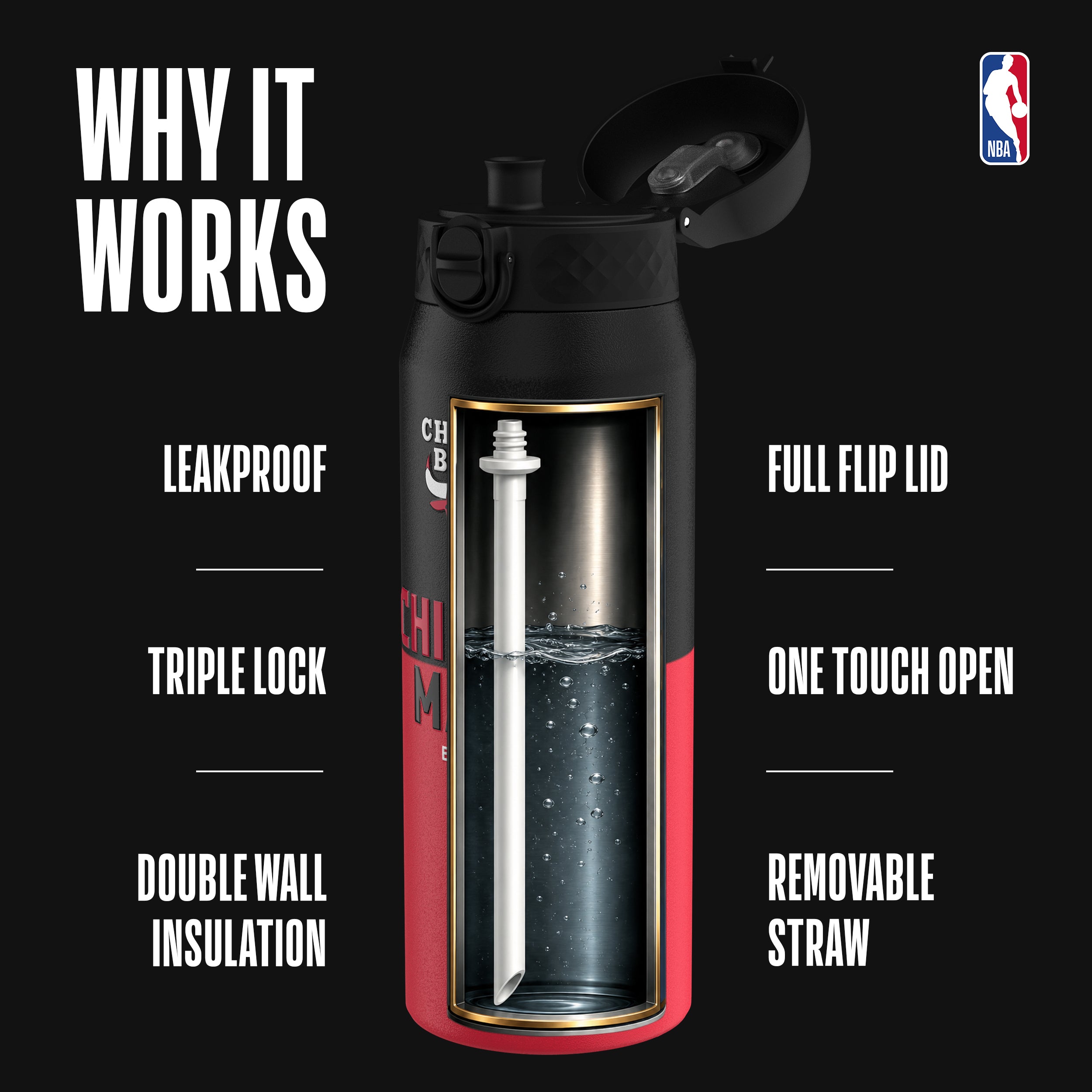 Chicago Bulls 50 Series 750ml Insulated Water Bottle