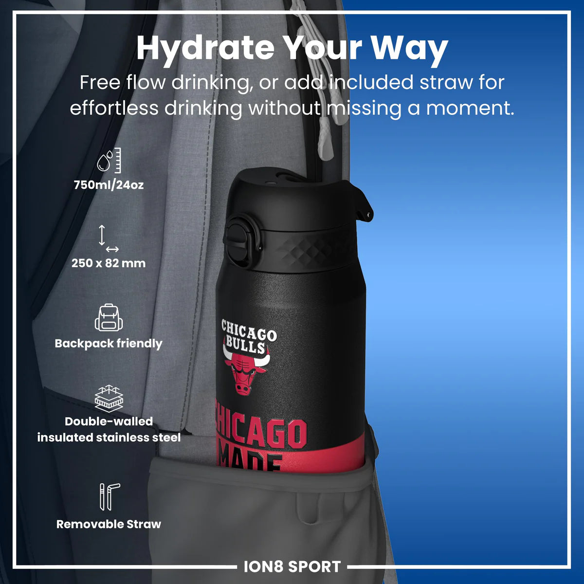Chicago Bulls 50 Series 750ml Insulated Water Bottle