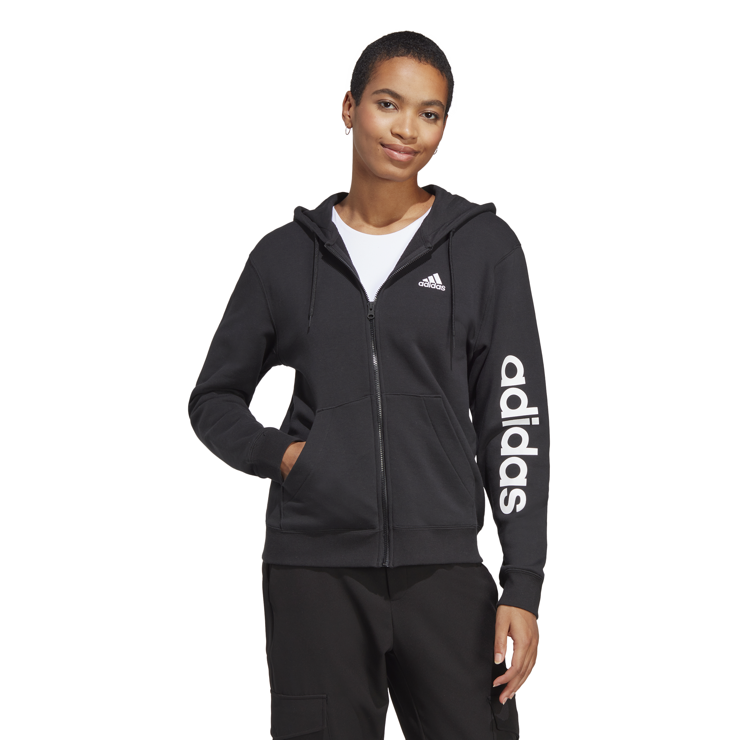 Womens Linear French Terry Full Zip Hoodie