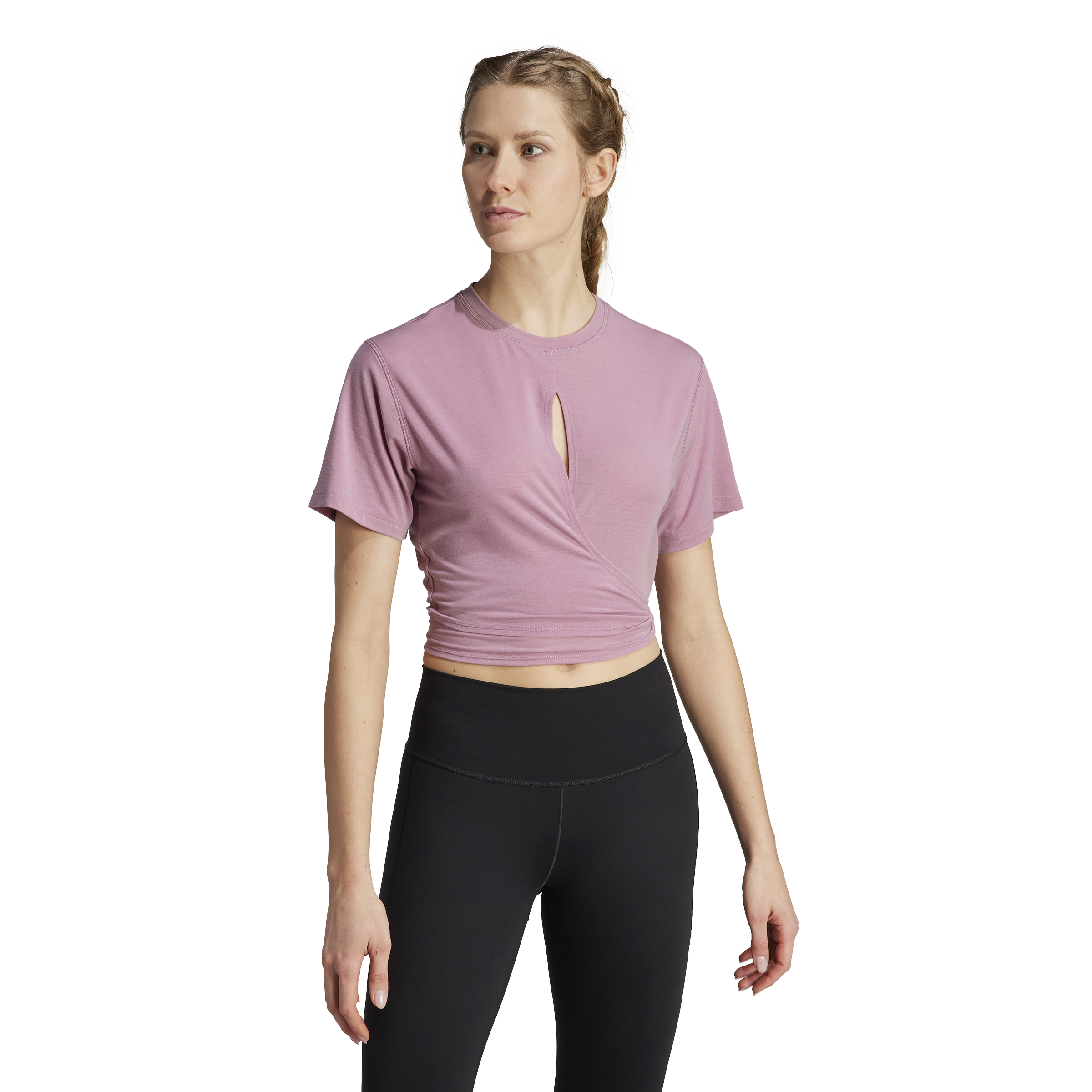 Womens Yoga Crop Tieback Short Sleeve T-Shirt