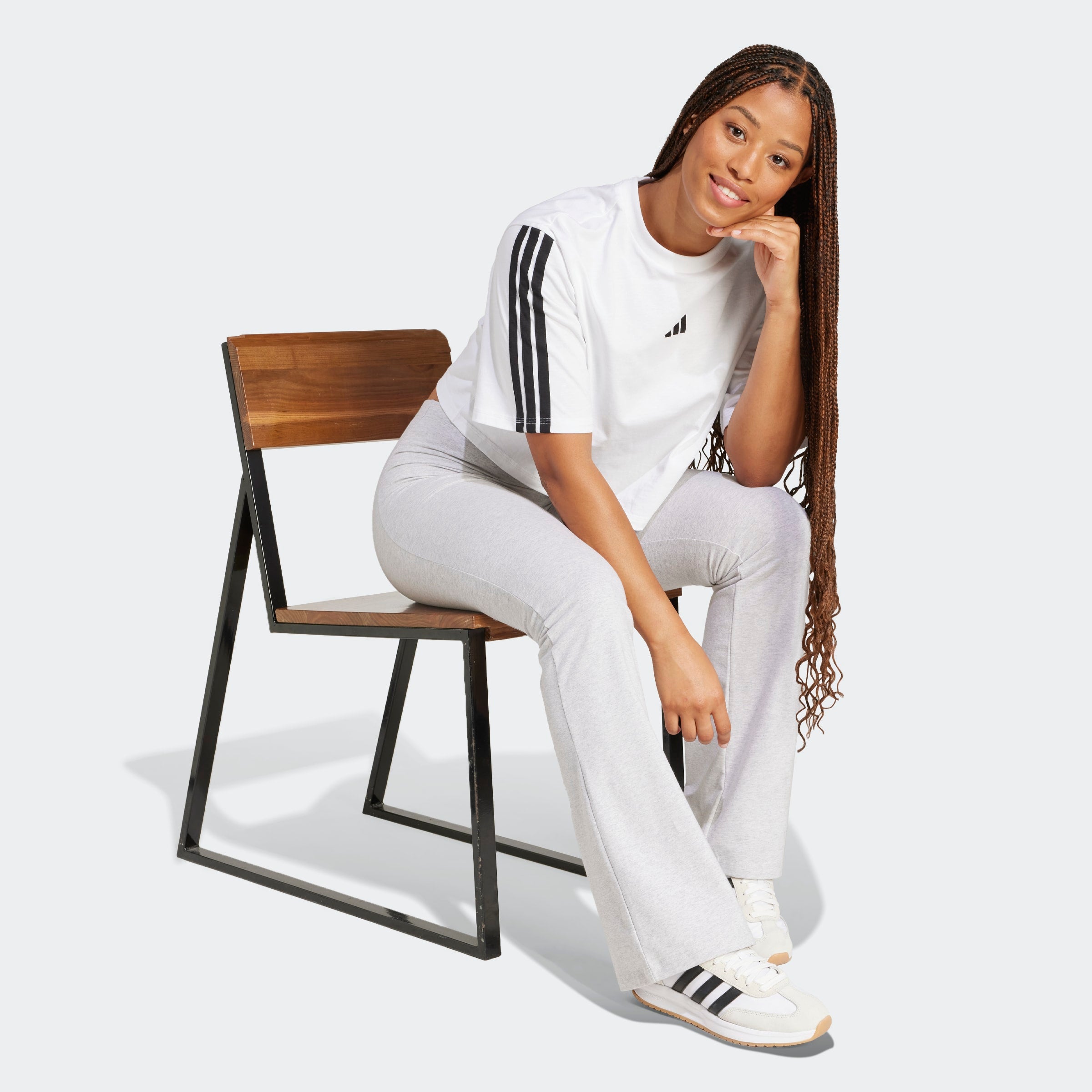 Womens Essentials 3 Stripes Cotton Loose T-Shirt