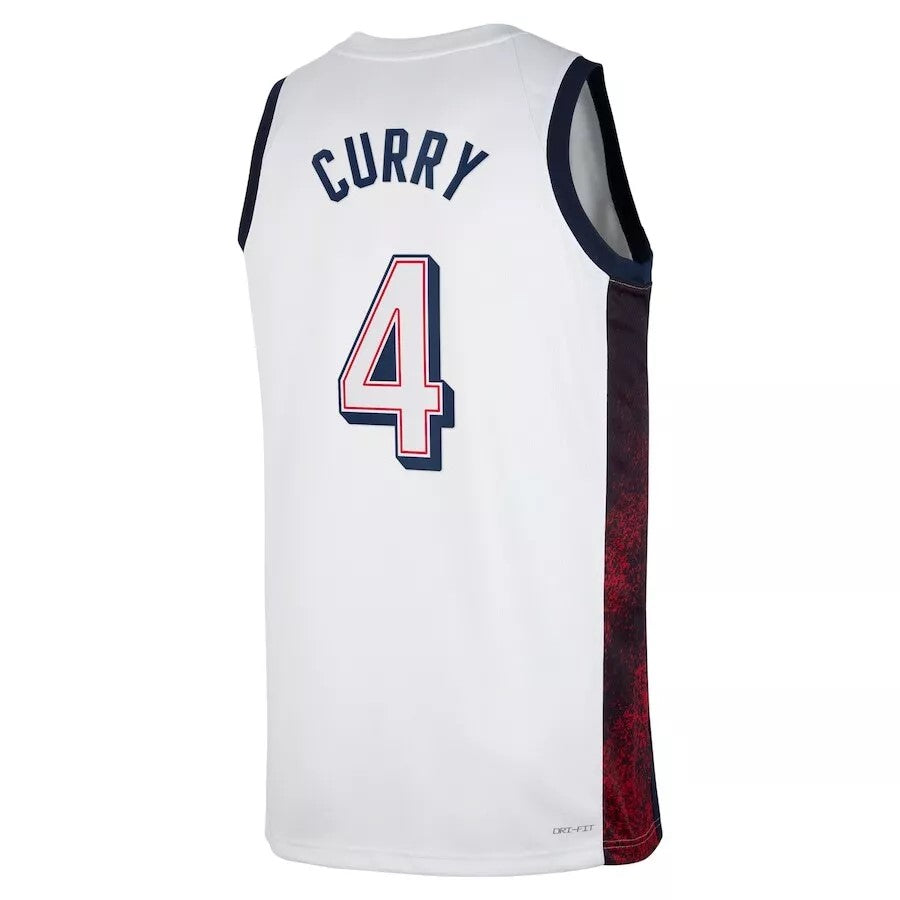 Junior Steph Curry USA Home White Jersey