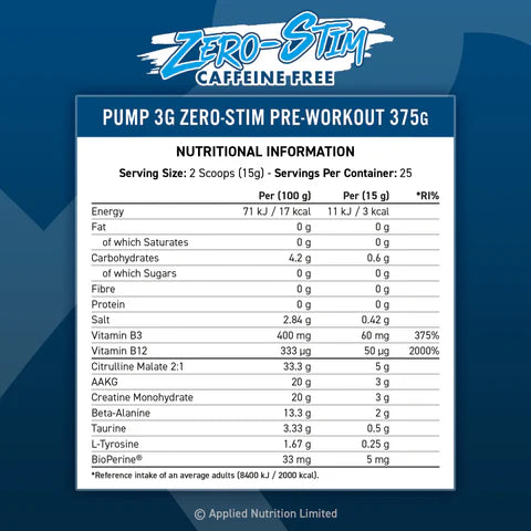 An Pump3G Zero Stimulant Prework Icy Blue Raz 375G