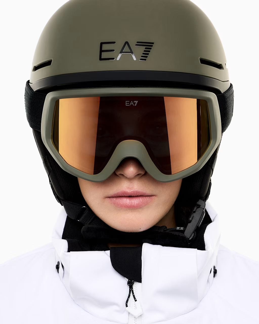 Matte Military Green Frame Mirror Orange Lens Snow Goggle