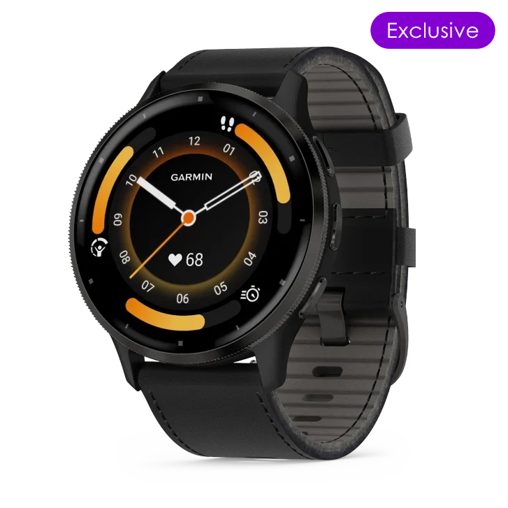 Venu 3 Slate Stainless-Steel Bezel With Black Case And Black Leather Band