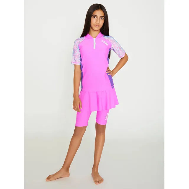 Girls Short Sleeve Rashguard with Zip