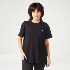 Womens Essential Longline Oversized Tee-Black