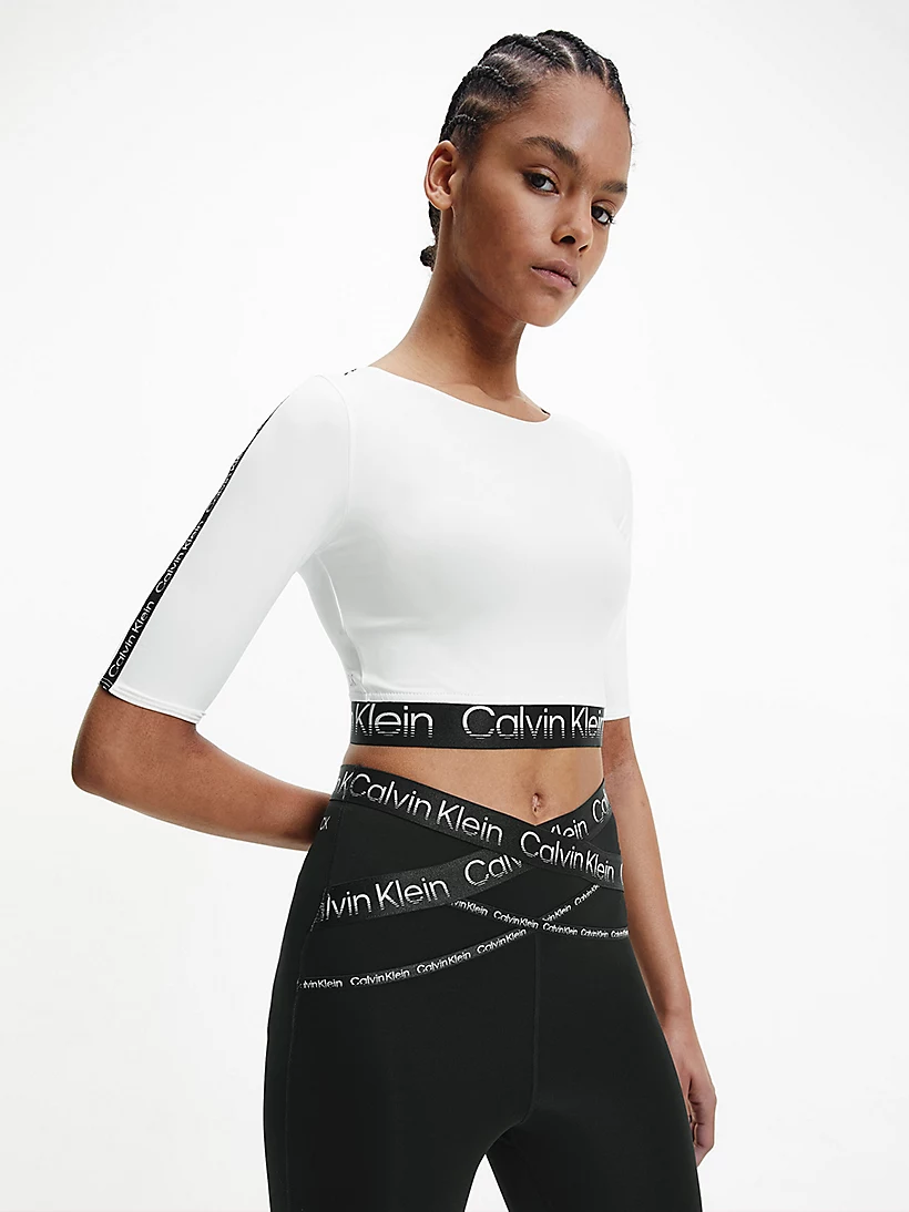 Womens Branded Waistband Fitted Crop Long Sleeve T-Shirt