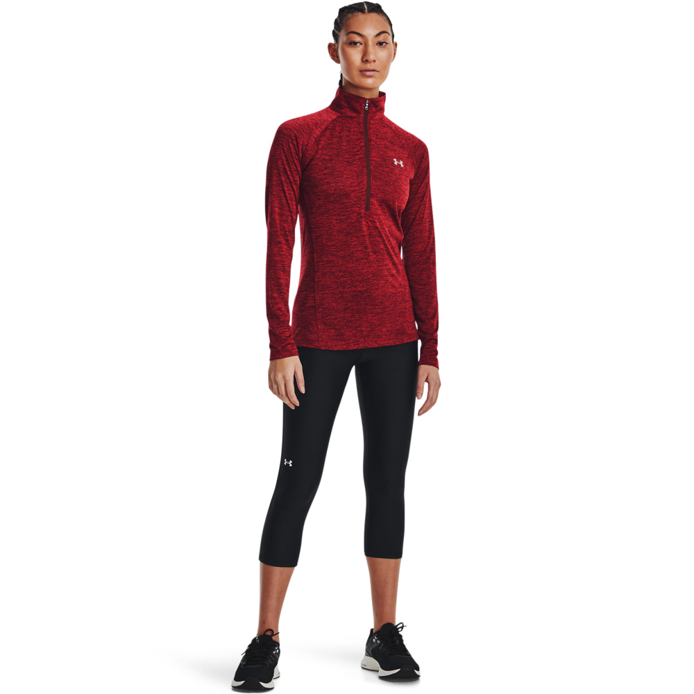 Womens Tech Plain Half Zip Long Sleeve Top