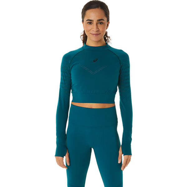 Womens Running Seamless Crop Long Sleeve T-Shirt