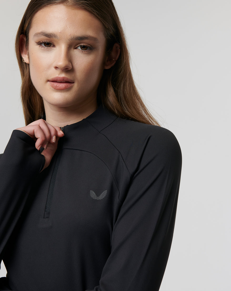 Womens Branded Technical Plain 1/4 Zip Long Sleeve Top