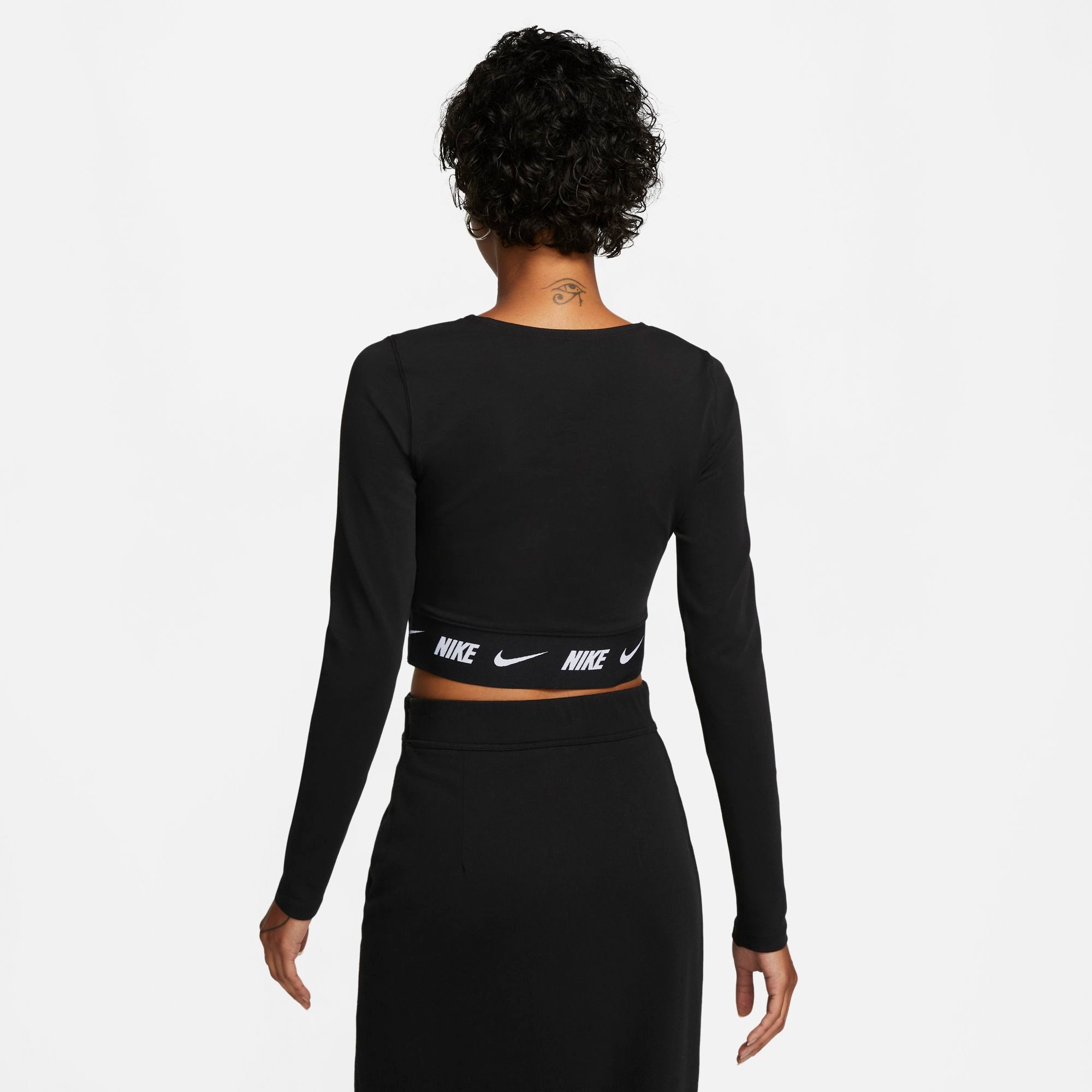 Womens Branded Waistband Fitted Crop Long Sleeve T-Shirt