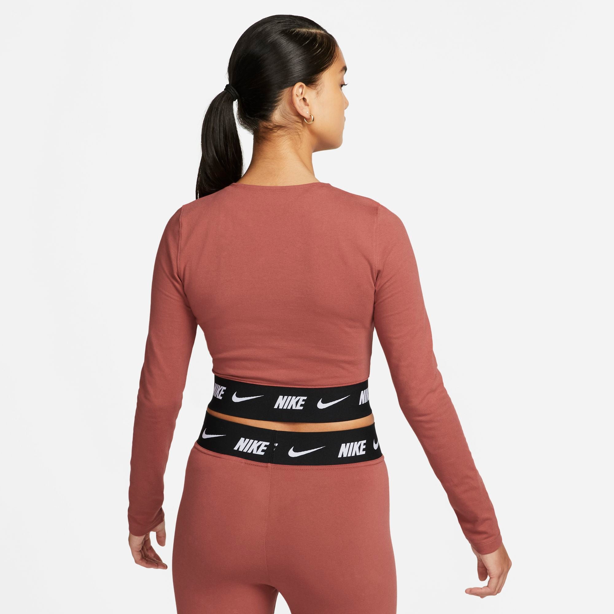 Womens Branded Waistband Fitted Crop Long Sleeve T-Shirt