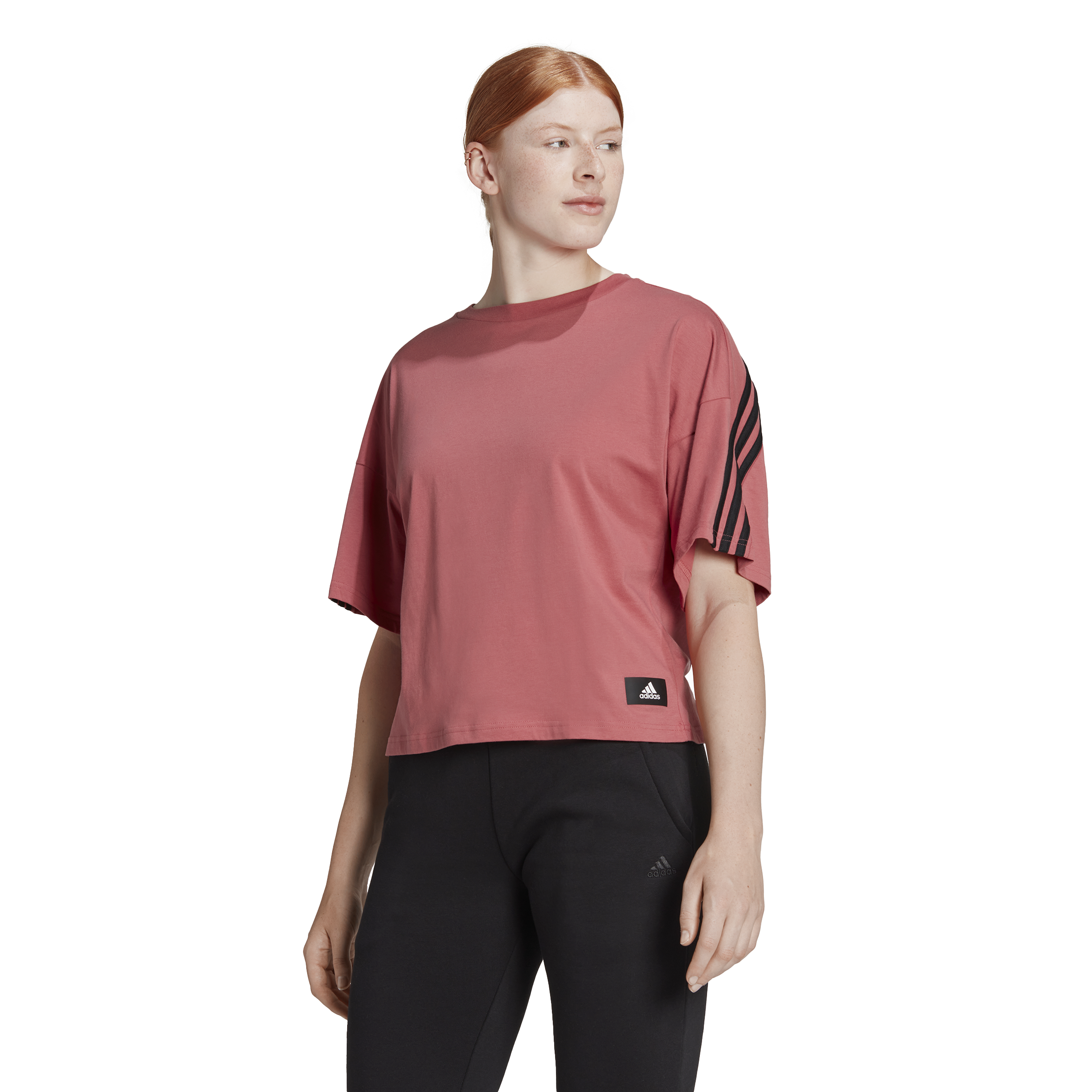 Womens 3 Stripes Oversized Crop Short Sleeve T-Shirt