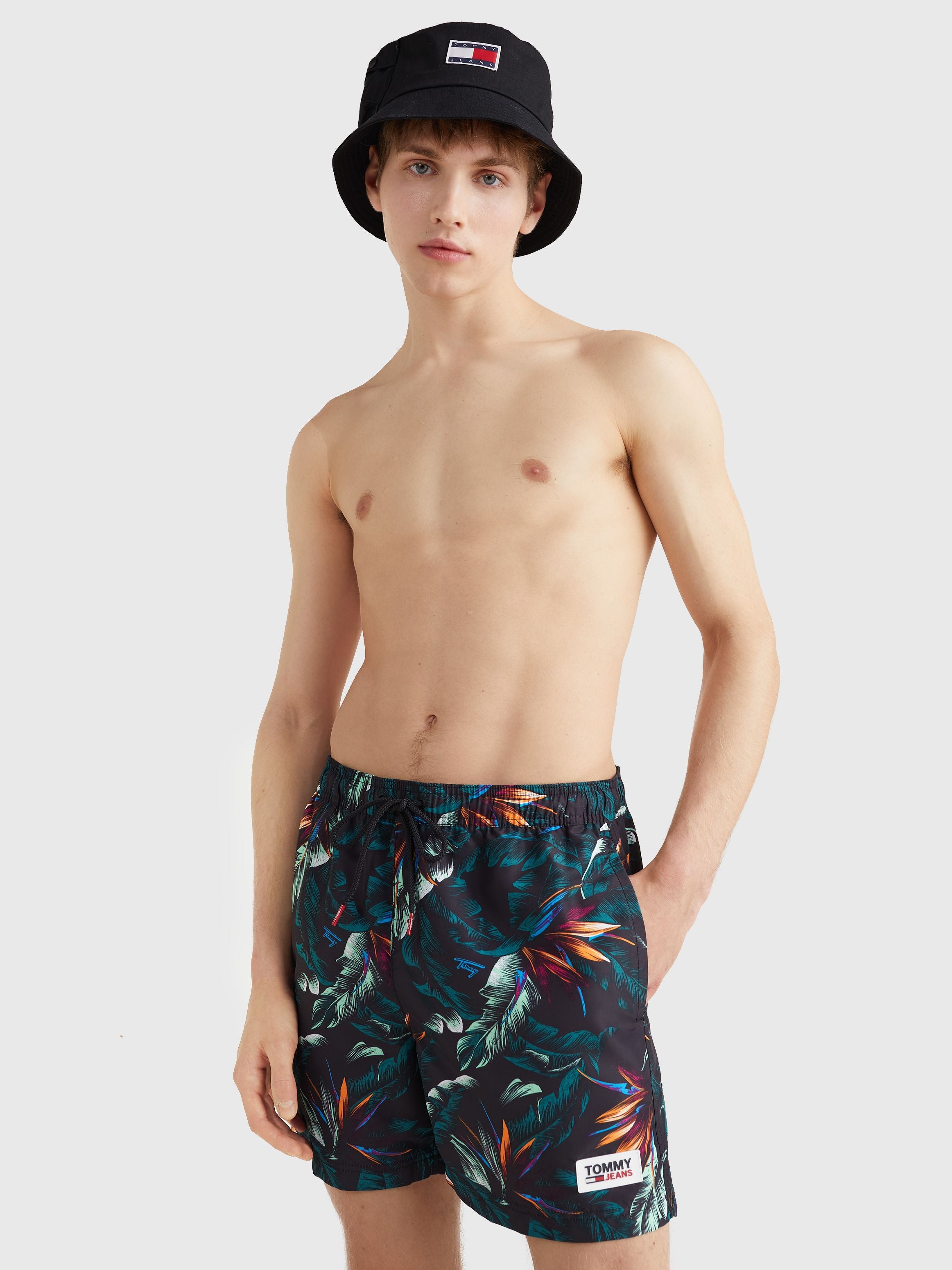 Mens Essential Print Mid Length Swim Shorts