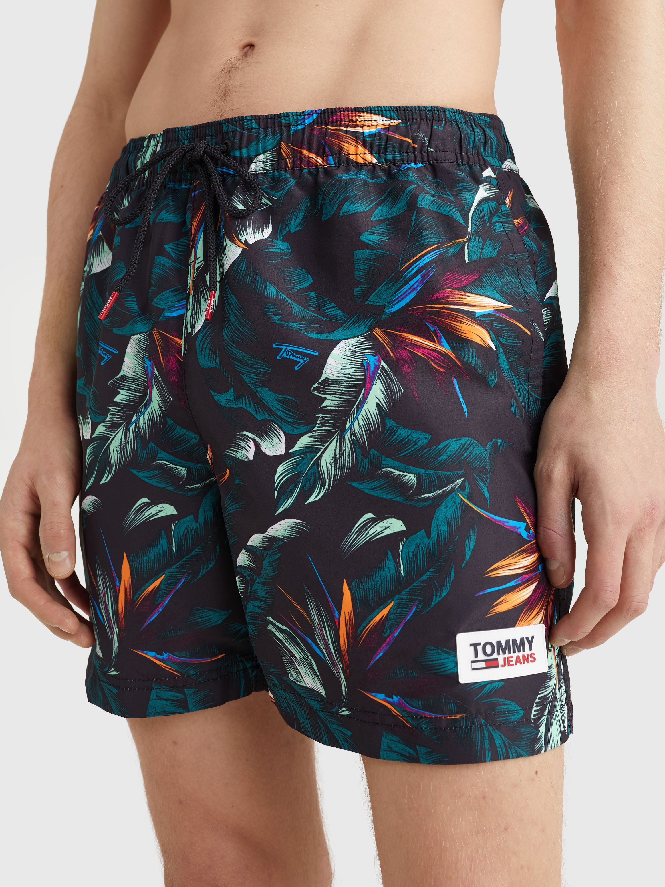 Mens Essential Print Mid Length Swim Shorts