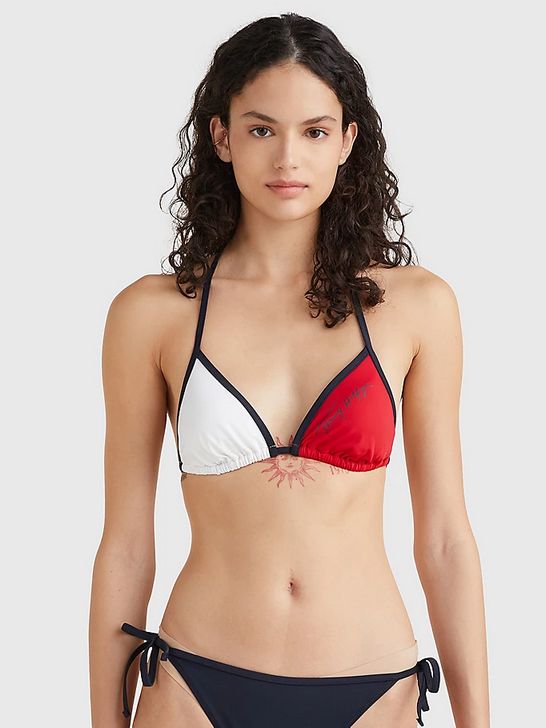 Womens Branded Colorblock Triangle Bikini Top