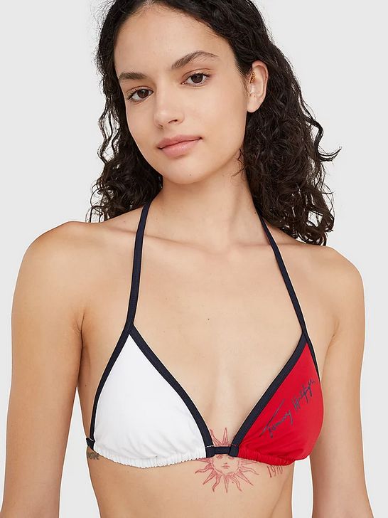 Womens Branded Colorblock Triangle Bikini Top