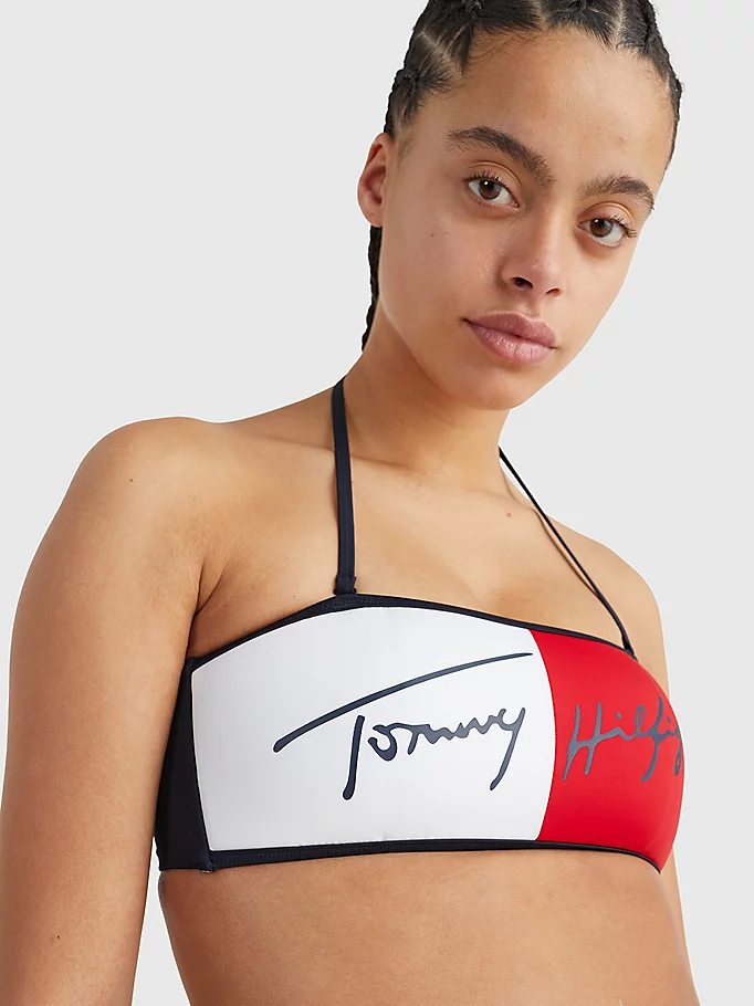 Womens Graphic Colorblock Bandeau Bikini Top