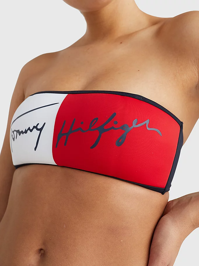Womens Graphic Colorblock Bandeau Bikini Top