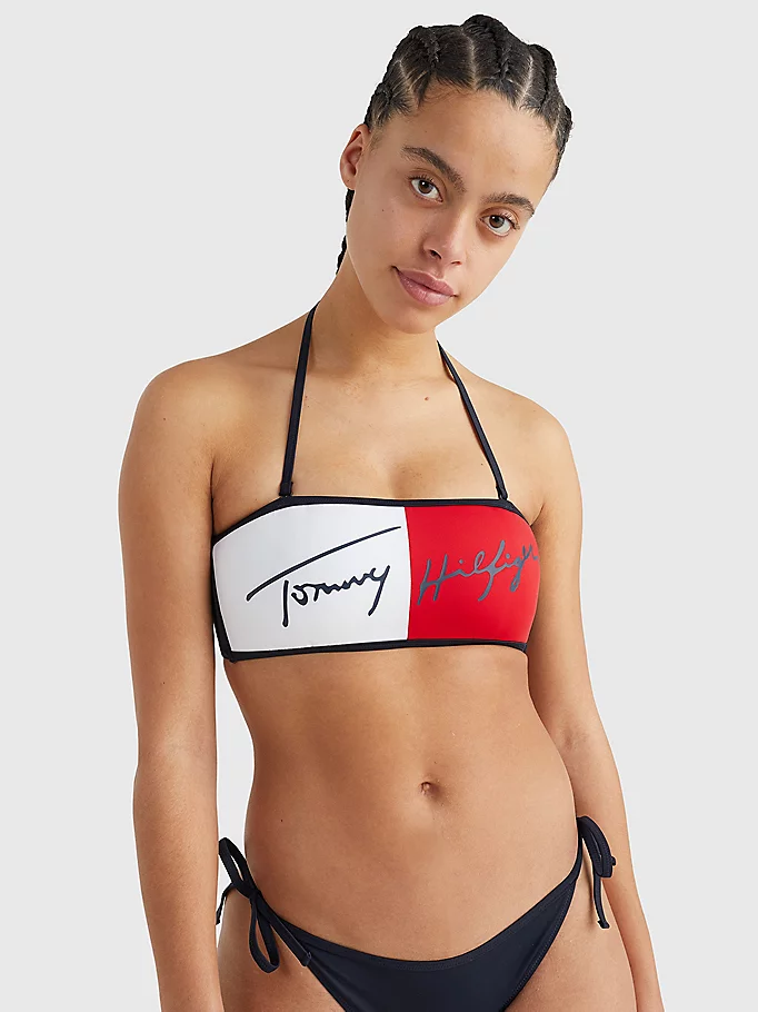 Womens Graphic Colorblock Bandeau Bikini Top