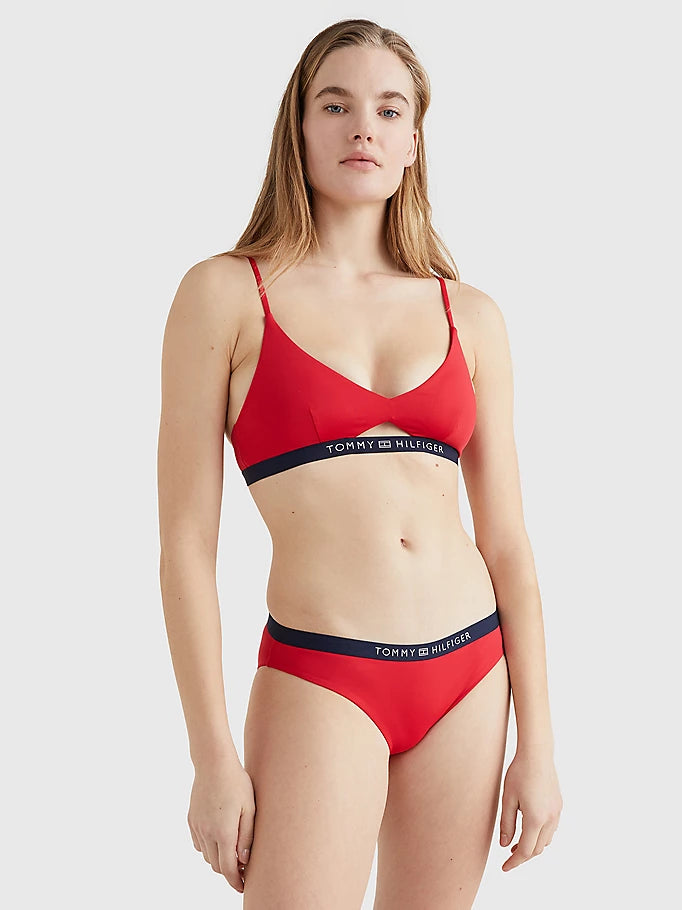 Womens Branded Waistband Colorblock Triangle Bikini Top